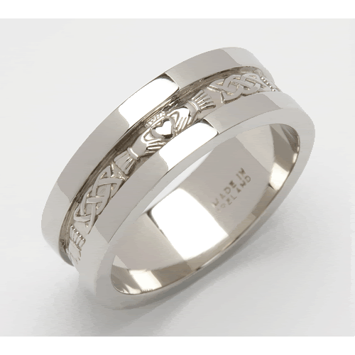 Unique wedding ring with a series of flower decoration and a pair of hands