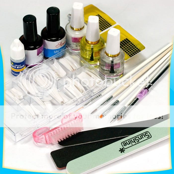   Pedicure Acrylic Powder + UV Gel Nail Art Tips Brush Liquid Full Set