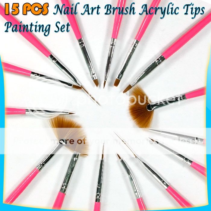 PINK 15pcs Nail Art Brush Set Acrylic UV Gel Painting Polish Pen Tool 