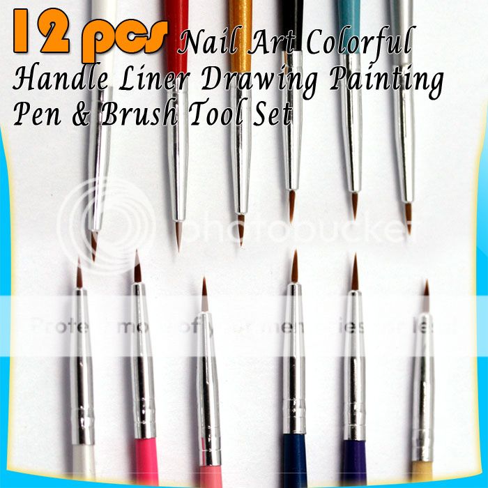 12pcs Colorful Nail Art Tips Design Paint Drawing Dotting Pen Brush Liner G308